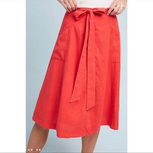 Anthropologie Maeve Orange Button Midi Skirt